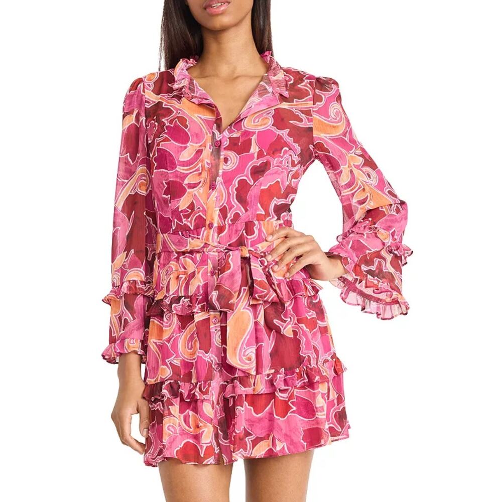 $148 Donna Morgan Floral Ruffle Tiered Button Front Dress 16 / XL NWT